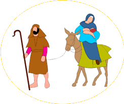 Drawing of the Mary, Joseph and Jesus travelling to Egypt