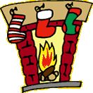 A cartoon of a fire with Stickings hanging above it